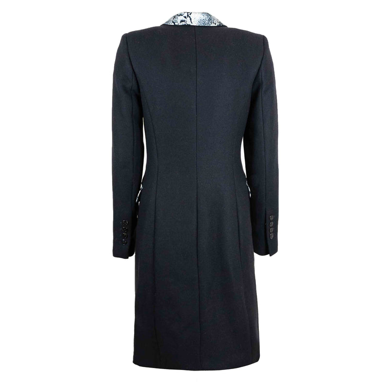 Manteau long Noir avec Col et Poches en Simili Croco Argenté et Gris Upcycling