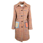Manteau Tweed Chevron Orange et Beige avec Poches Colorées Asymétriques Upcycling