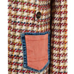 Manteau Tweed Chevron Orange et Beige avec Poches Colorées Asymétriques Upcycling