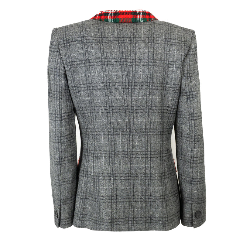 Blazer Prince galles Gris Col et passe poil poches latérales Ecossais Kilt Rouge upcyclé