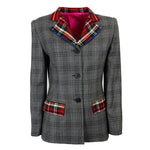 Blazer Prince galles Gris Col et passe poil poches latérales Ecossais Kilt Rouge upcyclé