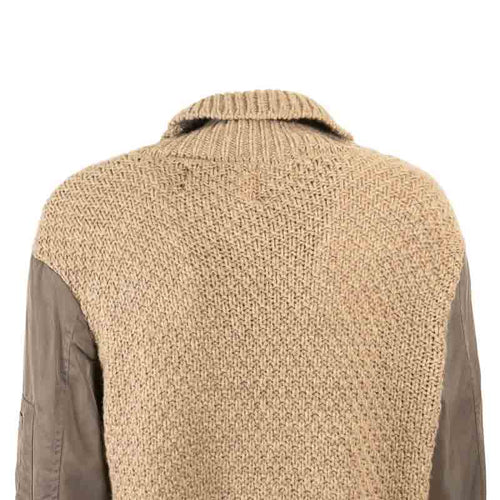 Pull torsadé beige avec Manches Bombers Marron Upcycling