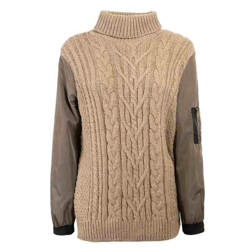 Pull torsadé beige avec Manches Bombers Marron Upcycling