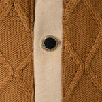 Manteau Long Beige avec Parementure en Pull Torsadé Marron Upcycling