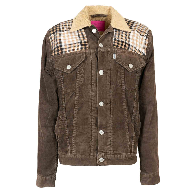 Veste en Velours Côtelé Marron Levis avec Parementure à Carreaux Marron Upcycling