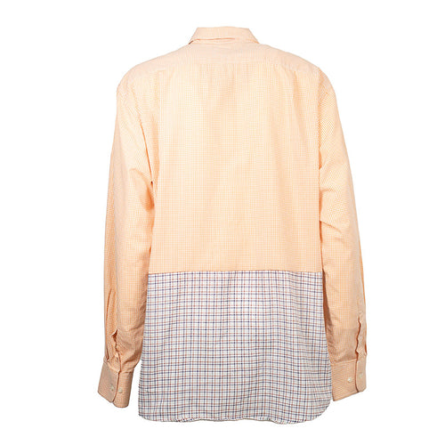 Chemise Bi matière à Carreaux Orange et à Carreaux Beige Upcycling