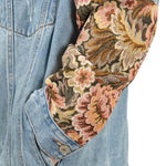 Veste en Jean Bleu Mi manche en Tissu Floral Upcycling