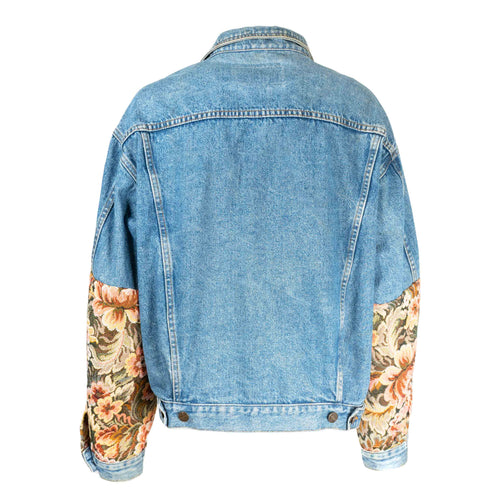 Veste en Jean Bleu Mi manche en Tissu Floral Upcycling