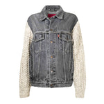 Veste en Jean Levis Noir avec Manches en Pull Ecru Upcycling