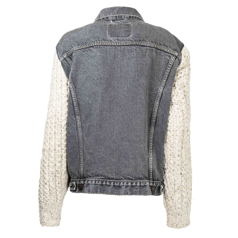 Veste en Jean Levis Noir avec Manches en Pull Ecru Upcycling