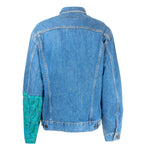 Veste en Jean Levis avec Empiècements en Pull Torsadé Turquoise Upcycling