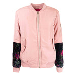 Bombers Rose Clair avec Demi Manches en Velours Fleuri Upcycling