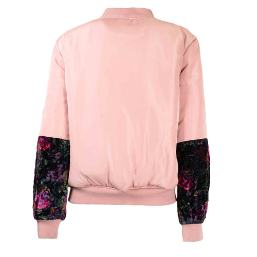 Bombers Rose Clair avec Demi Manches en Velours Fleuri Upcycling