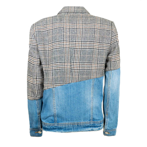 Veste en Jean Asymétrique Blazer Prince de Galles Upcycling