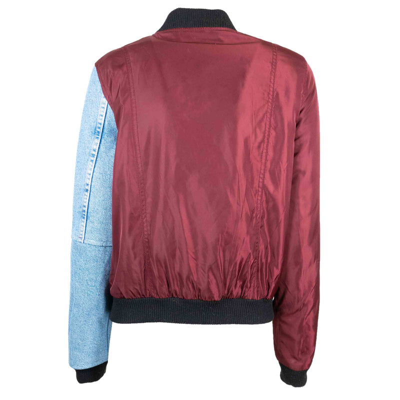 Bombers Bordeaux Asymétrique en Jean Bleu Clair Upcycling