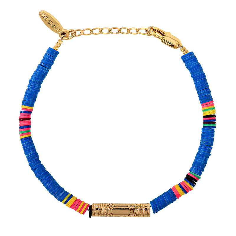 Blue Heishi Tube Bracelet