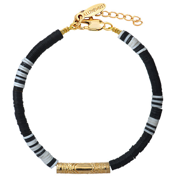 Black and White Heishi Tube Bracelet