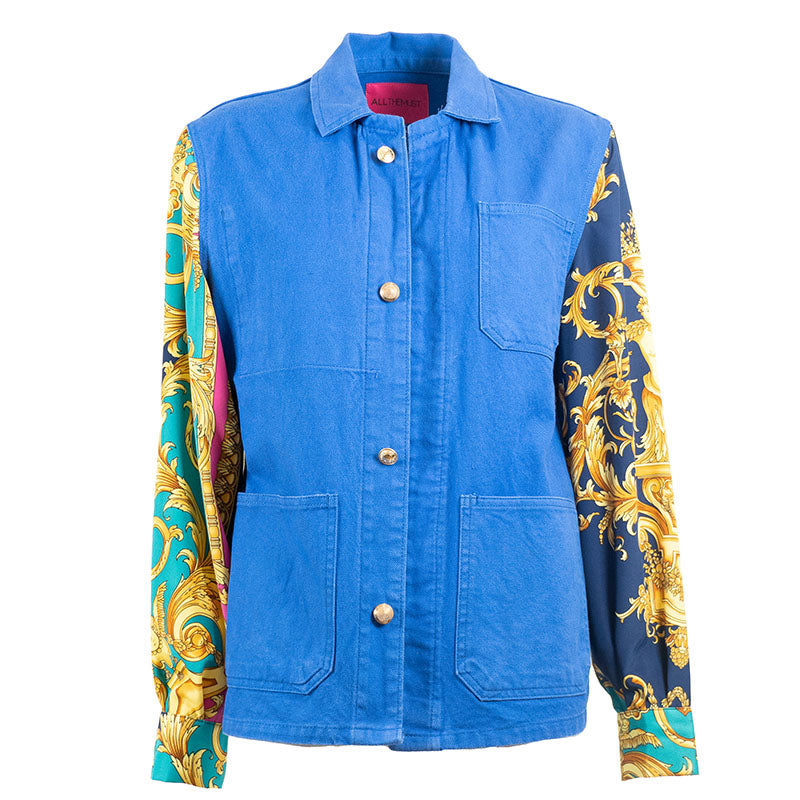 Veste Bleu de travail Manches Foulard Upcycling