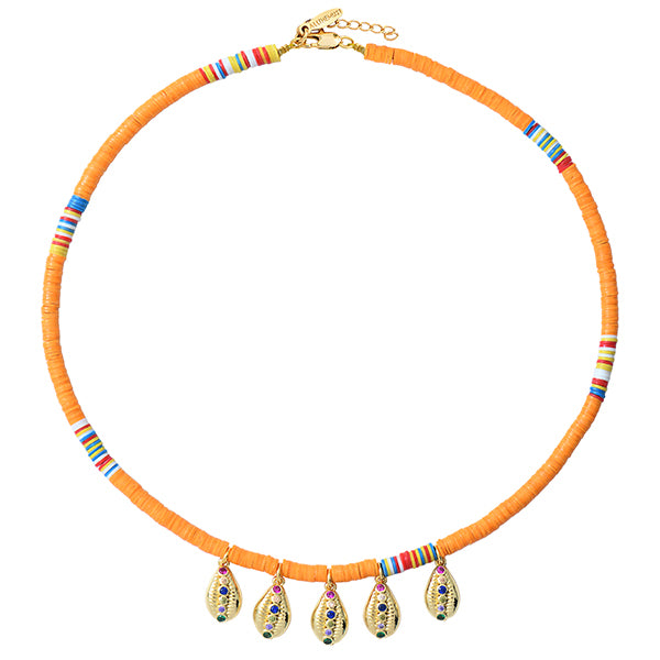 Orange Heishi Tassel Necklace