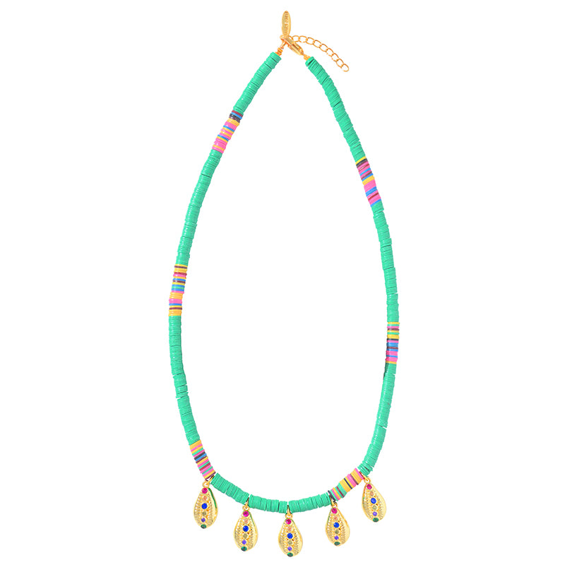 Collier Heishi 5 Pampilles Vert