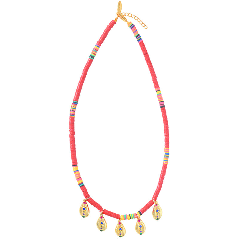 Red Heishi Tassel Necklace