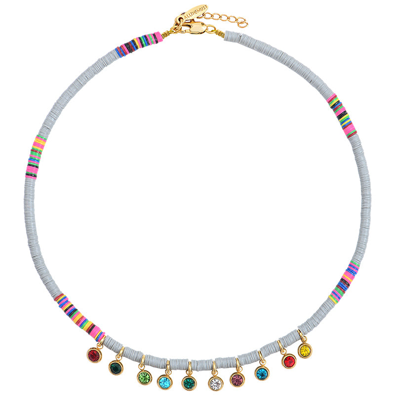 Collier Heishi Multi Strass Gris
