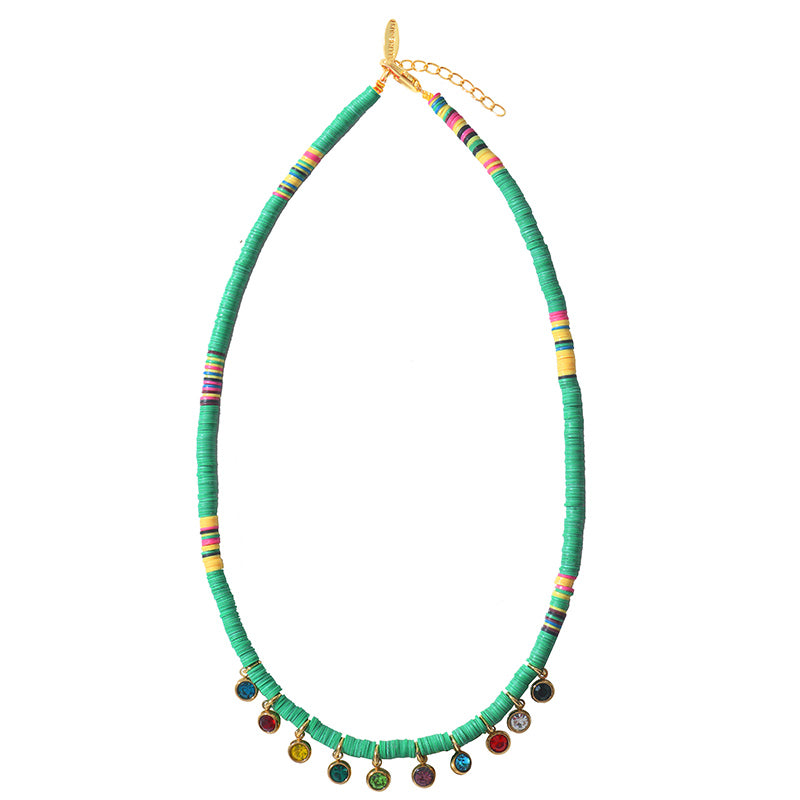 Collier Heishi Multi Strass Vert