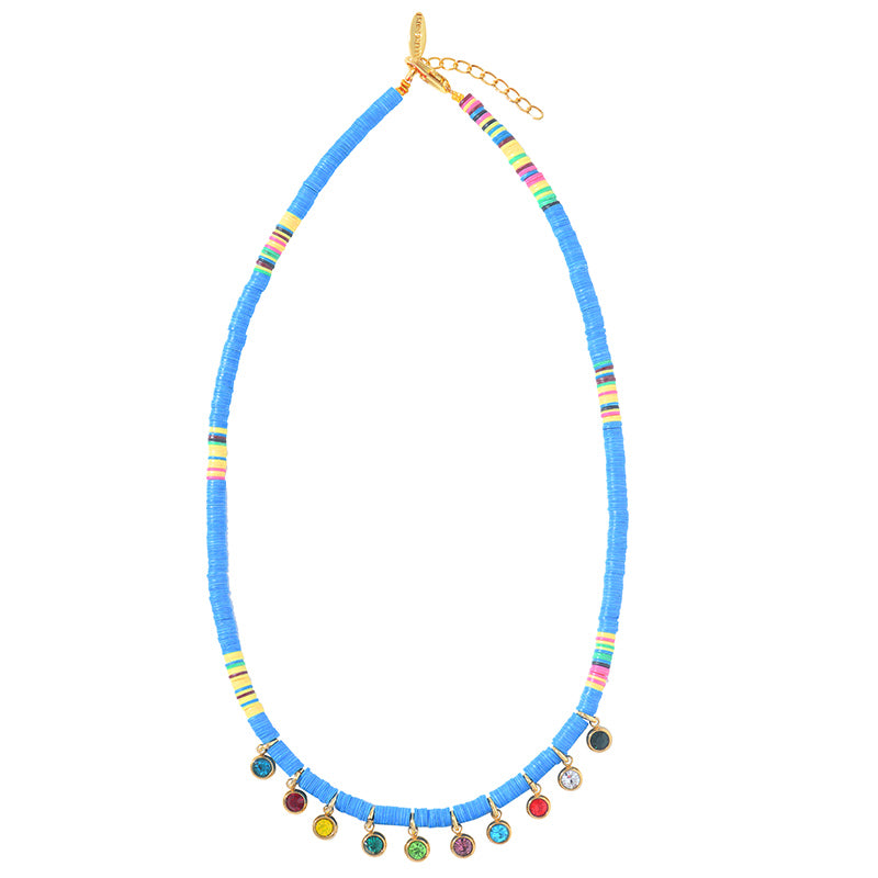 Collier Heishi Multi Strass Bleu