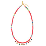 Red Heishi Multi Strass Necklace