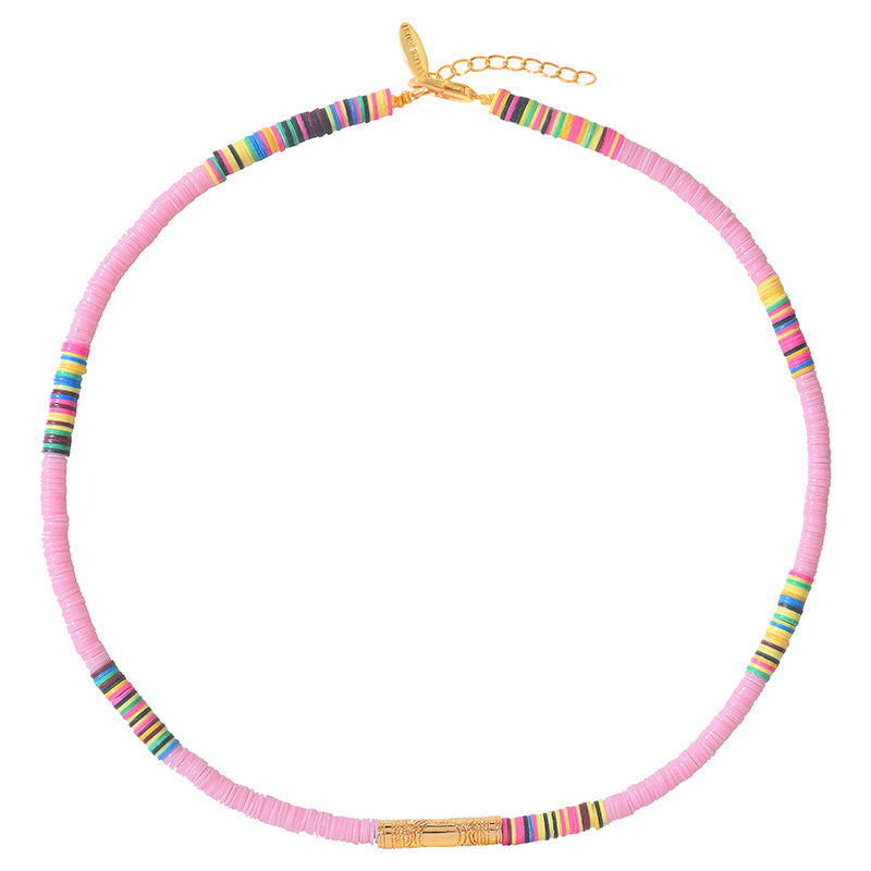 Pink Heishi Tube Necklace
