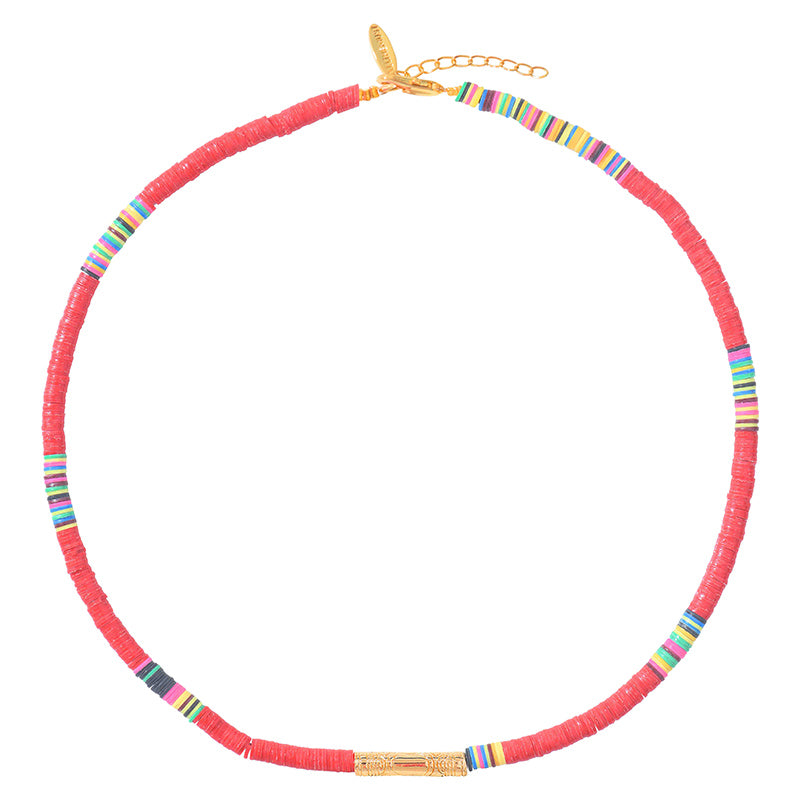 Red Heishi Tube Necklace