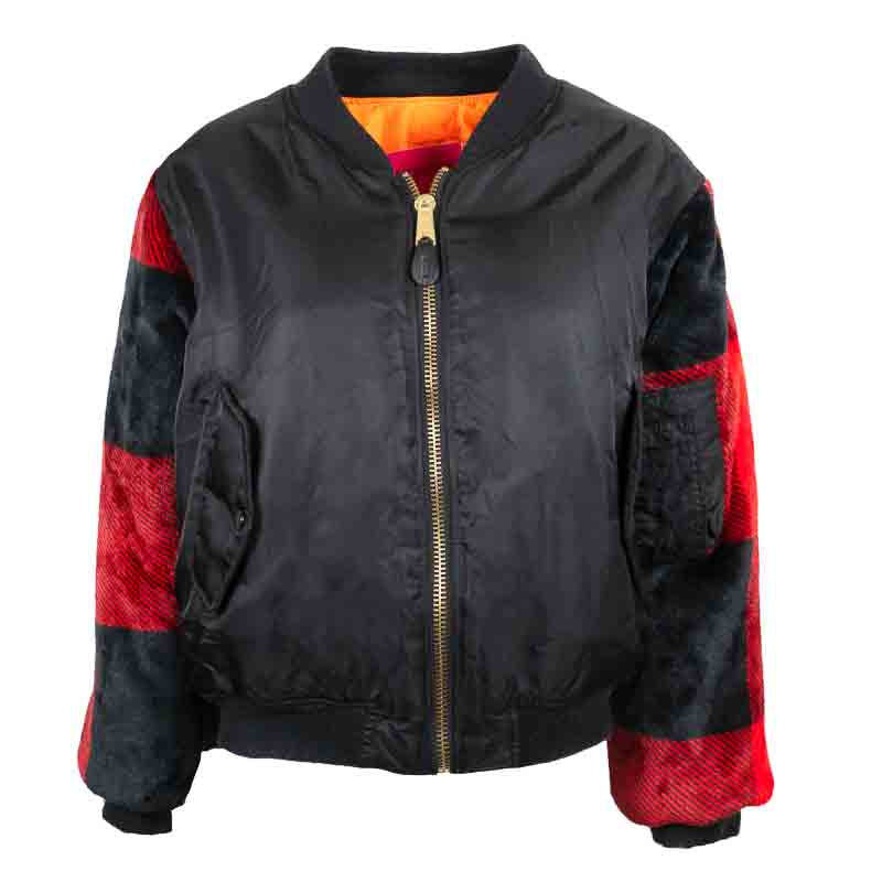 Bombers Noir Manches à carreaux Rouge et noir Upcycling