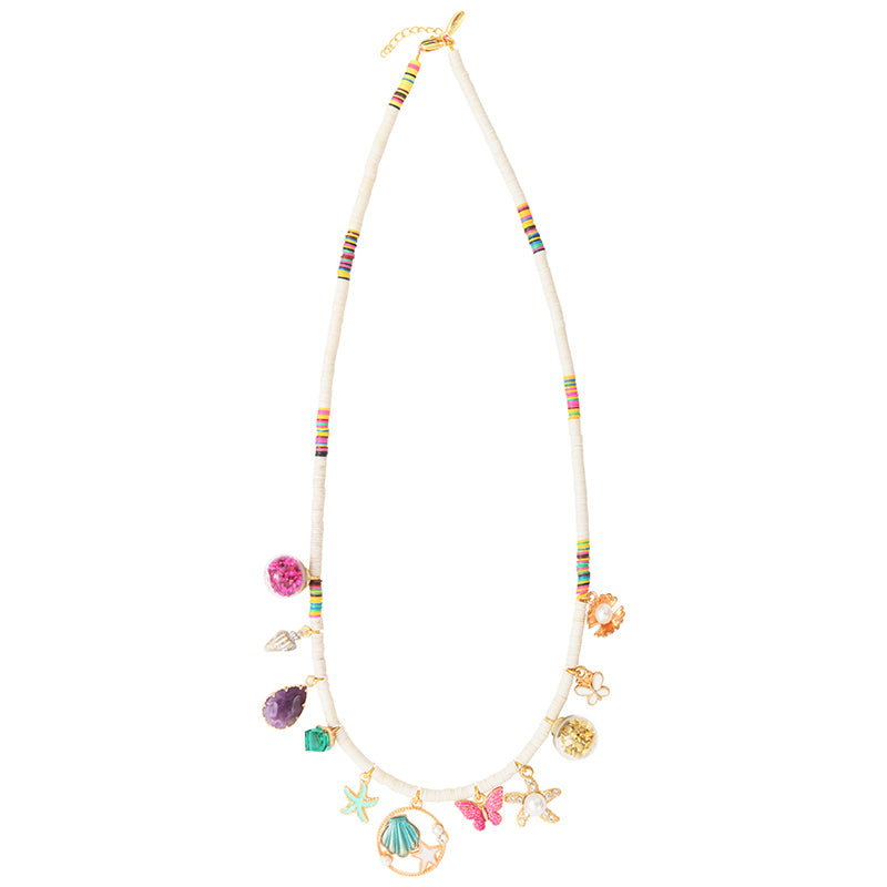 White Heishi Multi Charms Necklace