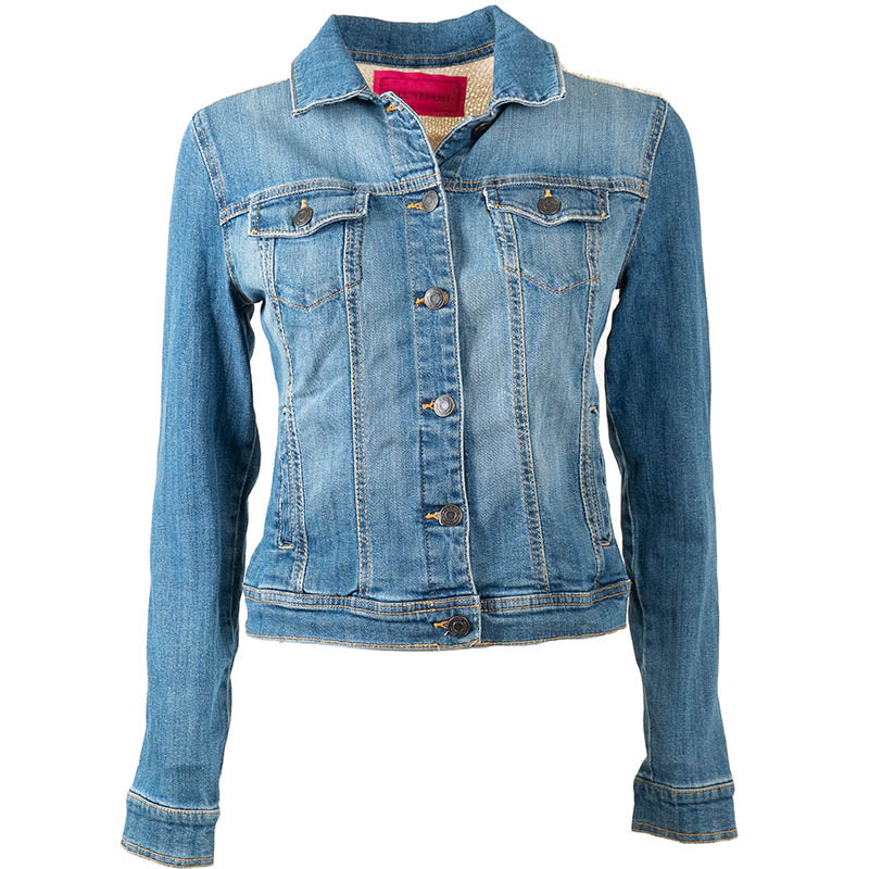 Veste en Jean Dos Pull Torsade Beige Upcycling