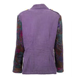Veste en Jean Violet avec Parmenture en Simili cuir Beige avec Manches en Velours Upcycling