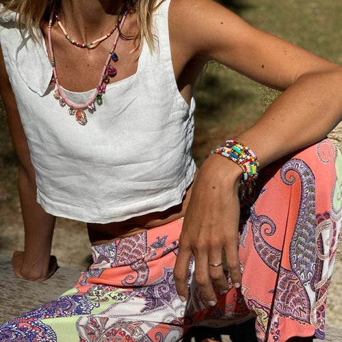 Pink Heishi Multi Charms Necklace