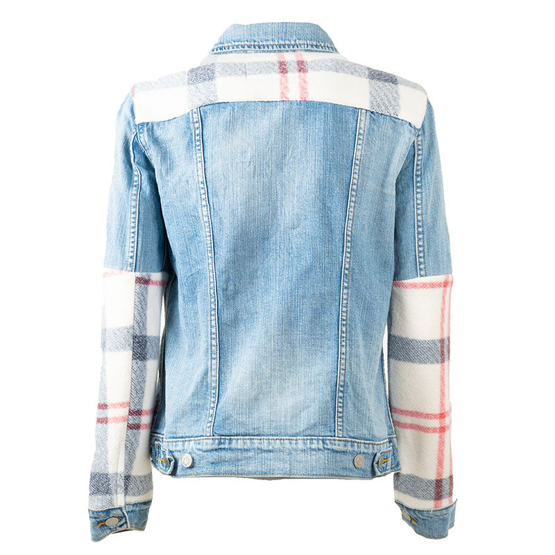 Veste Jean Bleu Levis avec Parmenture et mi  manche Rouge Upcycling